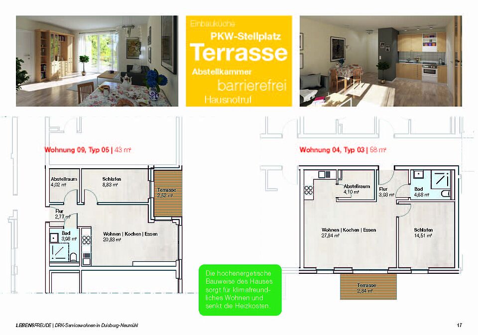 Collage bestehend aus exemplarischen Grundrissen und Bildern von Wohnungen
